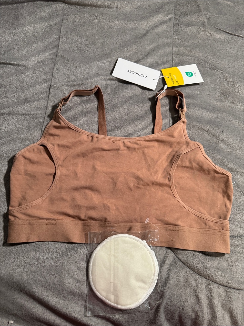 Momcozy Mauve-Tan Nursing leak guard, Sleep Bra with Removable Pads size XL